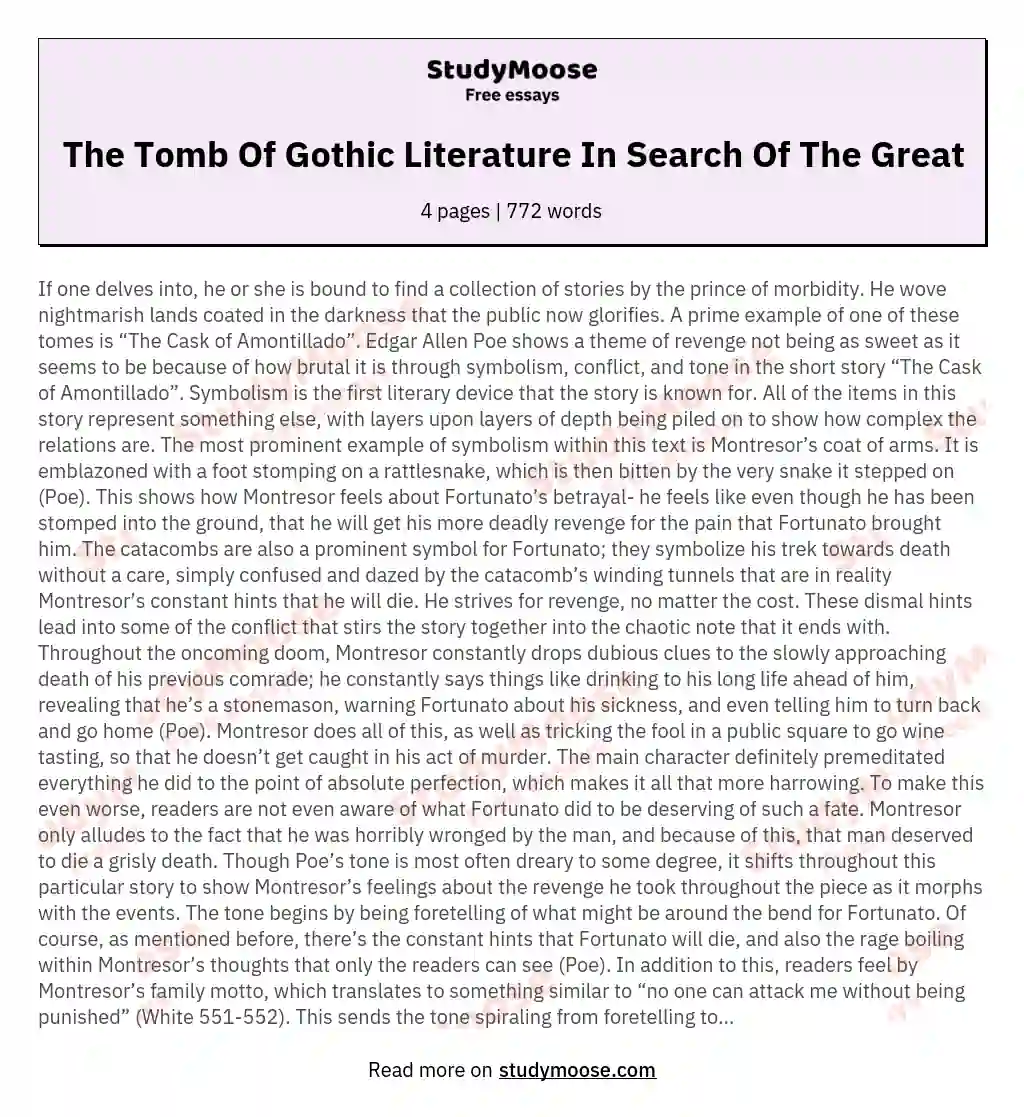 The Tomb Of Gothic Literature In Search Of The Great essay