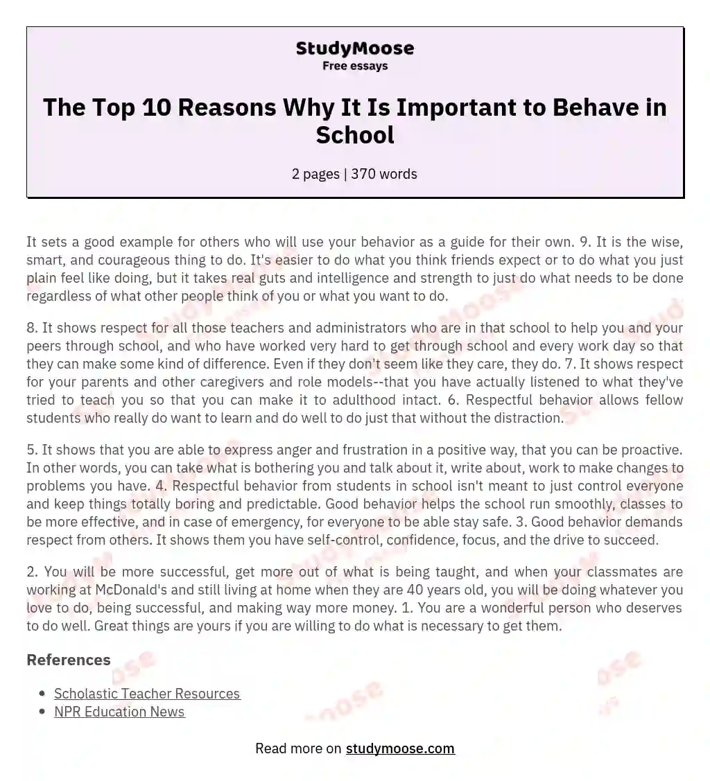 The Top 10 Reasons Why It Is Important to Behave in School essay