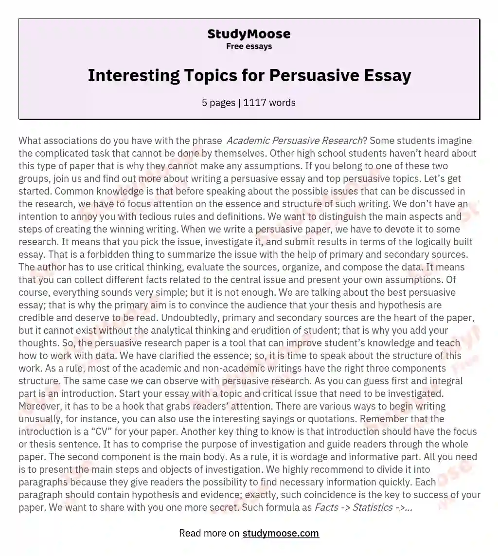 Interesting Topics for Persuasive Essay