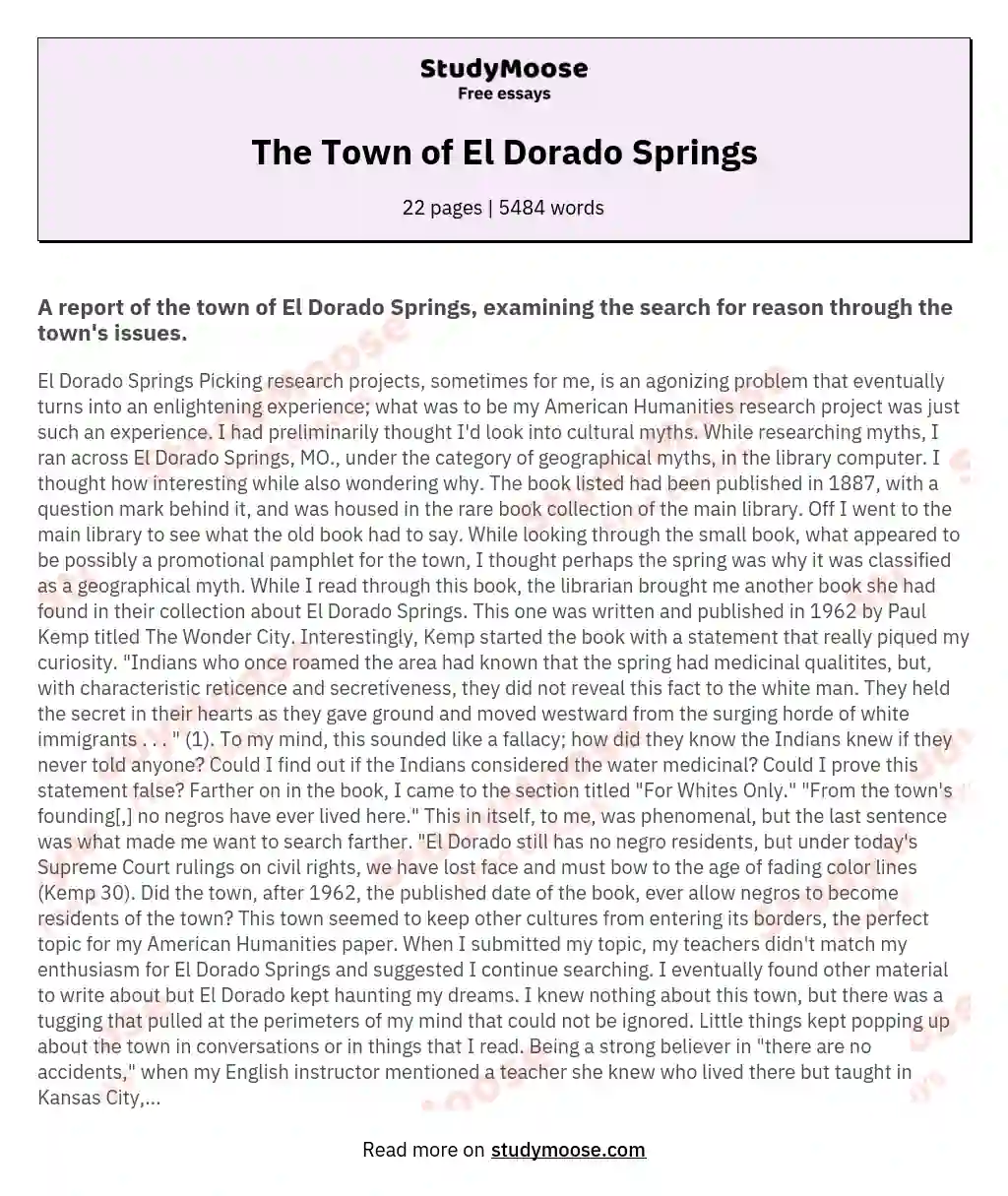 The Town of El Dorado Springs essay