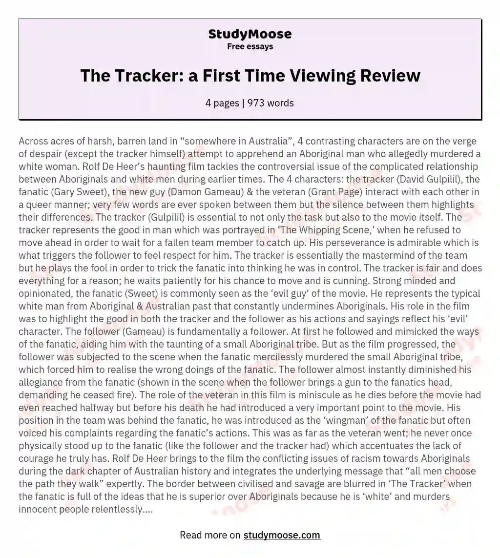 The Tracker: a First Time Viewing Review essay