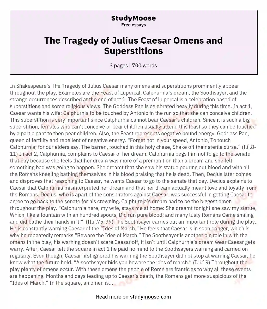 The Tragedy of Julius Caesar Omens and Superstitions essay