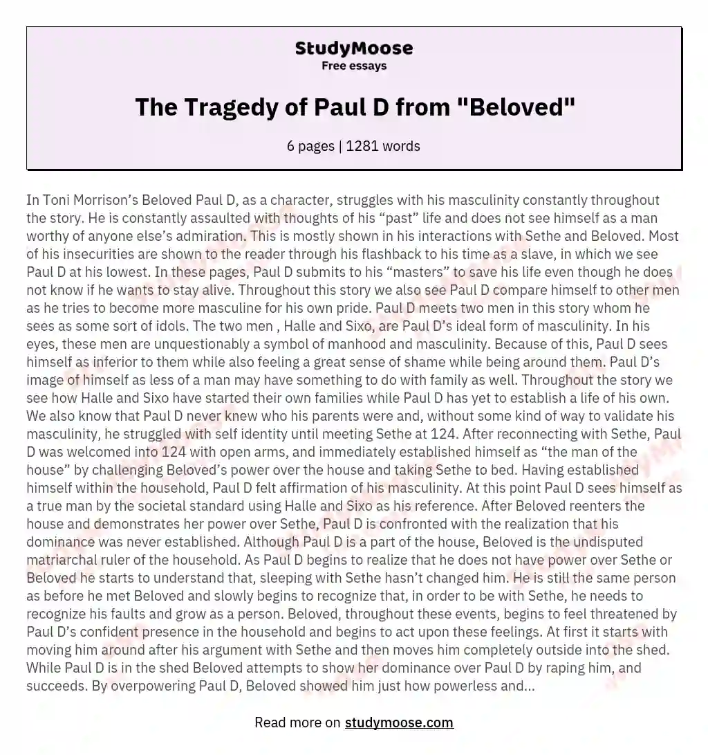 The Tragedy of Paul D from "Beloved" essay