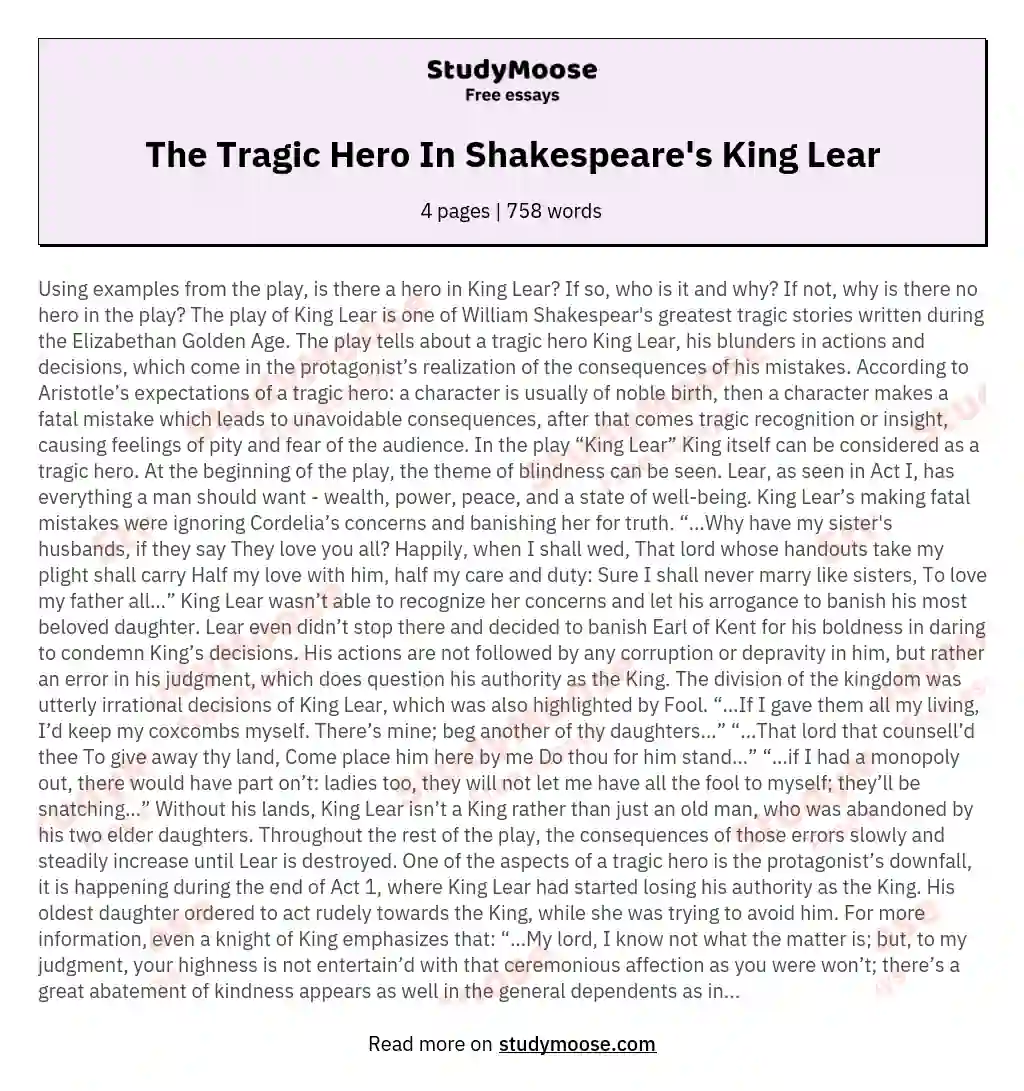 The Tragic Hero In Shakespeare's King Lear