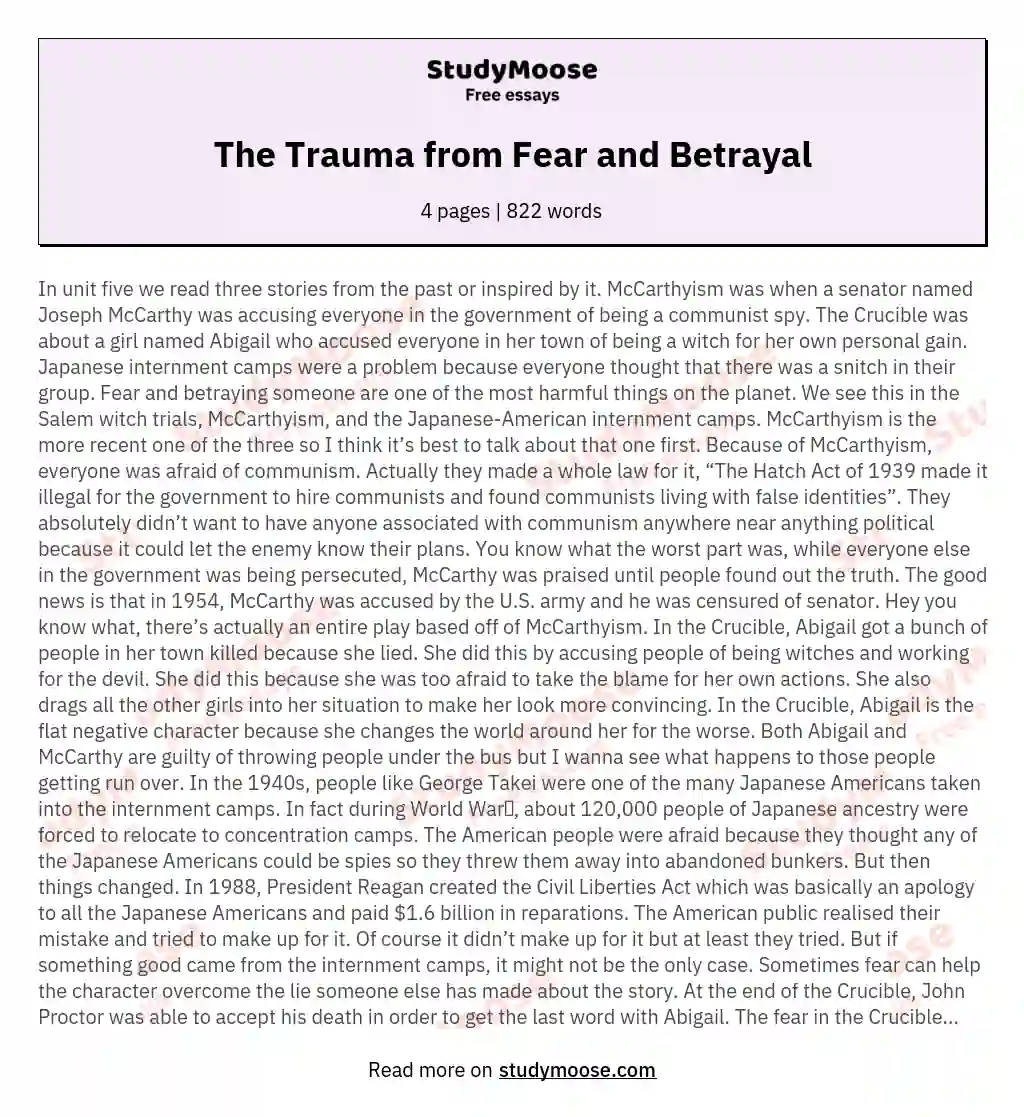 The Trauma from Fear and Betrayal essay