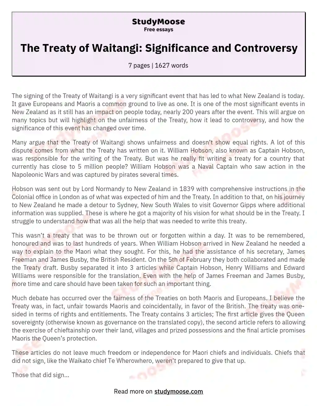 The Treaty of Waitangi: Significance and Controversy