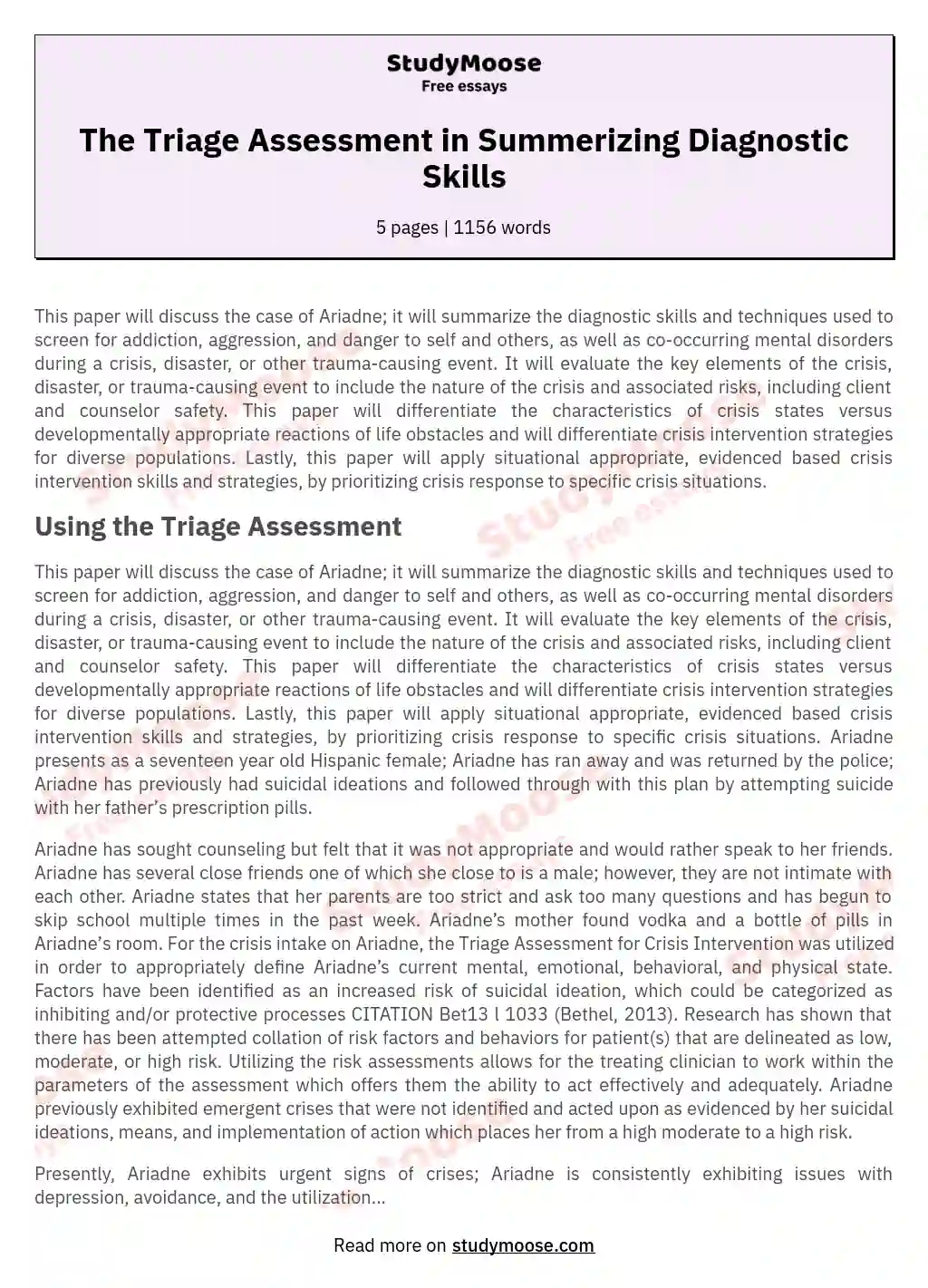Assessing Crisis: The Triage Approach essay