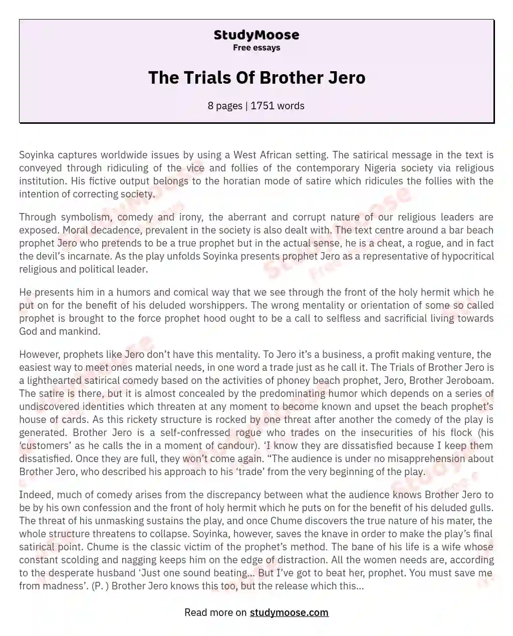 The Trials Of Brother Jero essay