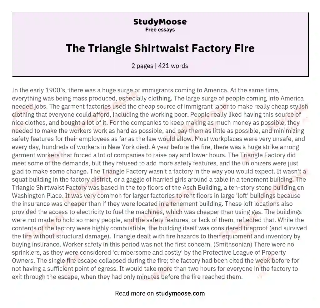The Triangle Shirtwaist Factory Fire essay