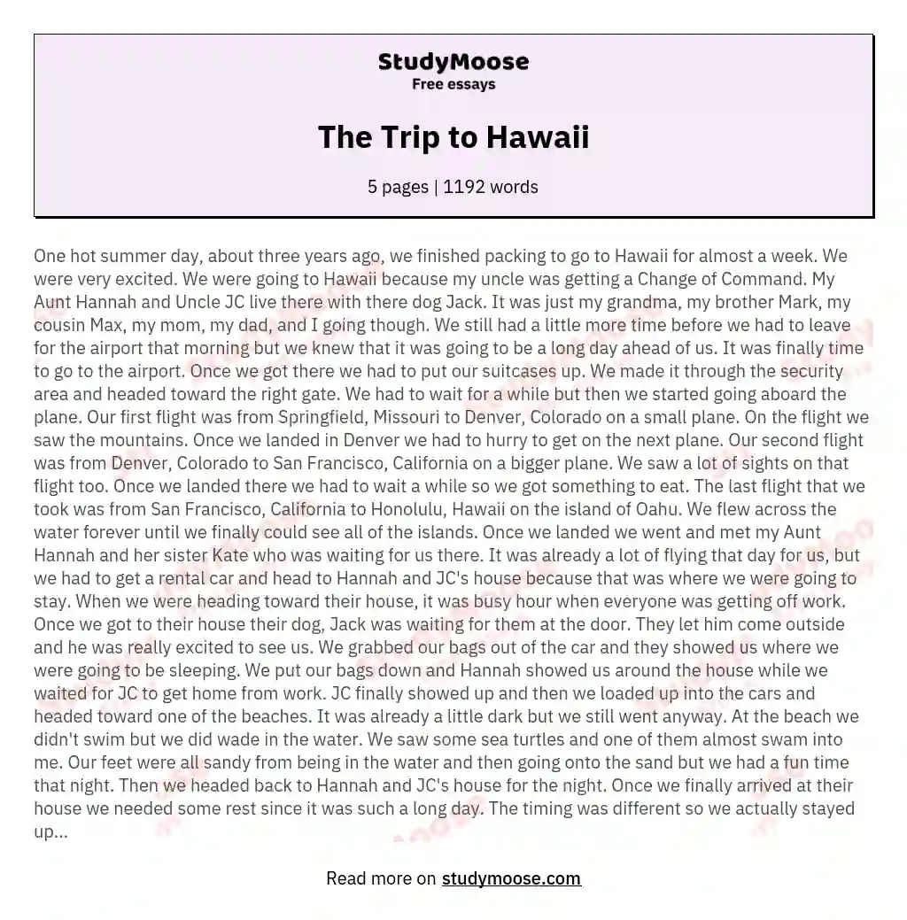 The Trip to Hawaii essay