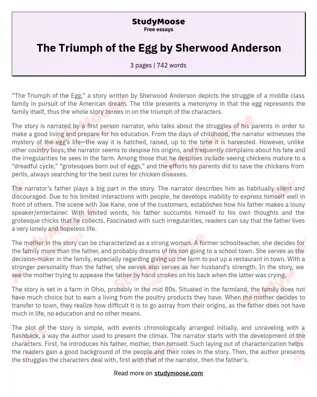 The Triumph of the Egg by Sherwood Anderson essay