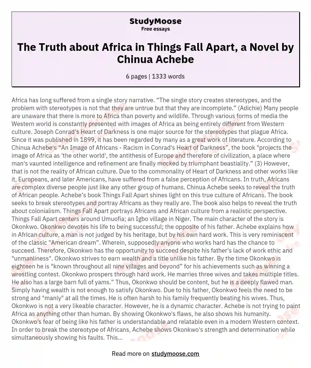Cultural Complexity in Achebe's 'Things Fall Apart' essay