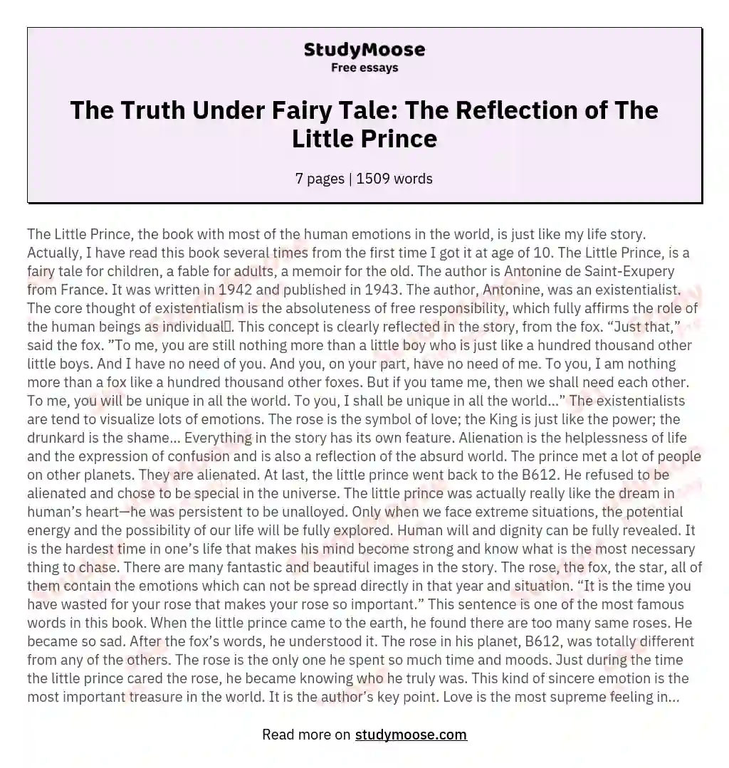 The Truth Under Fairy Tale: The Reflection of The Little Prince
