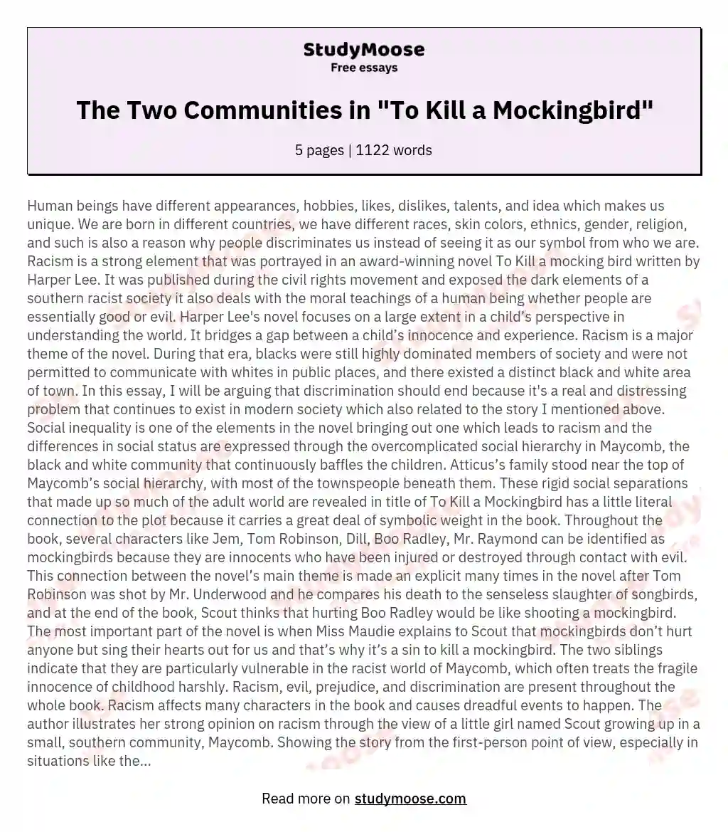 The Two Communities in "To Kill a Mockingbird" essay