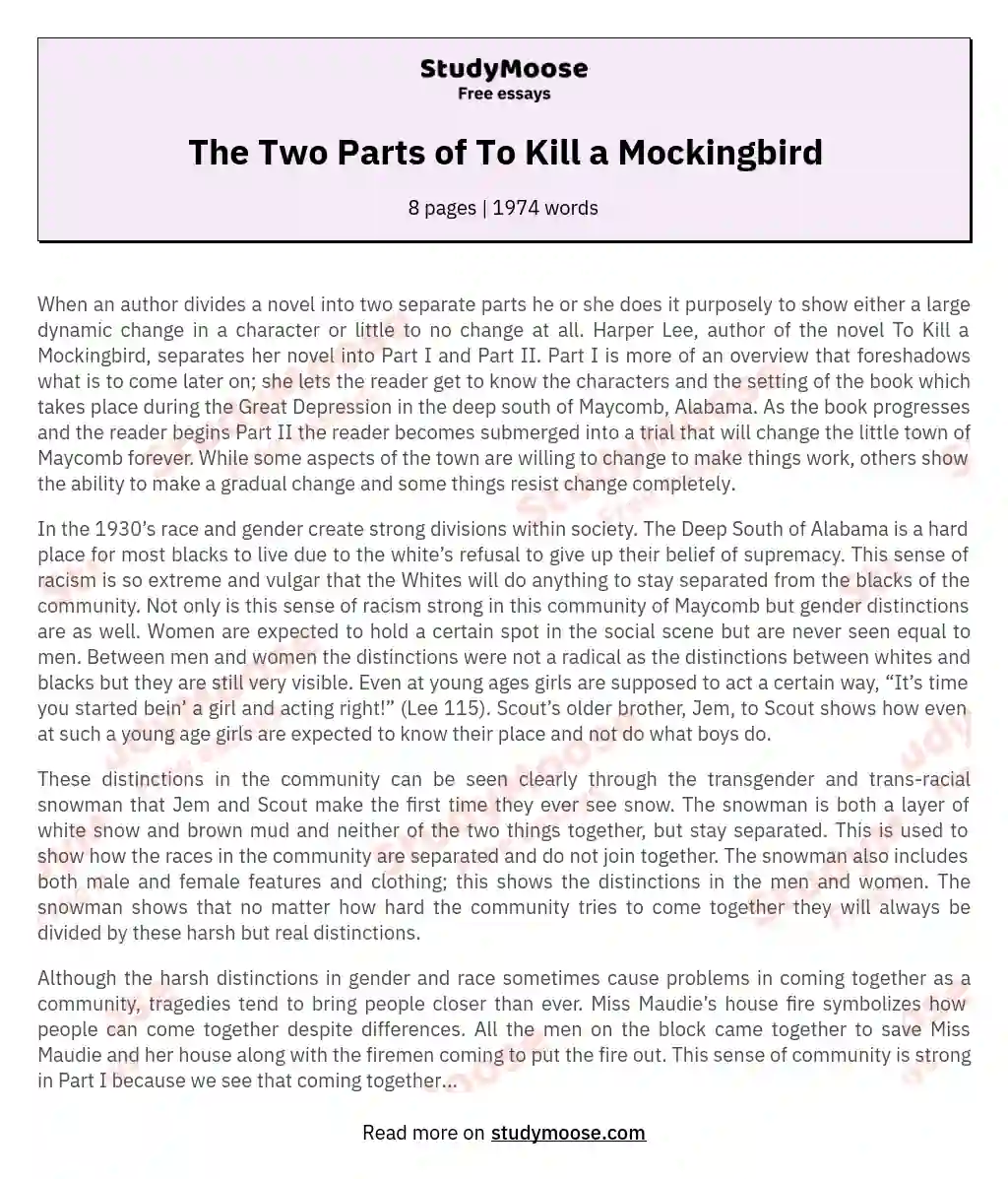 The Two Parts of To Kill a Mockingbird