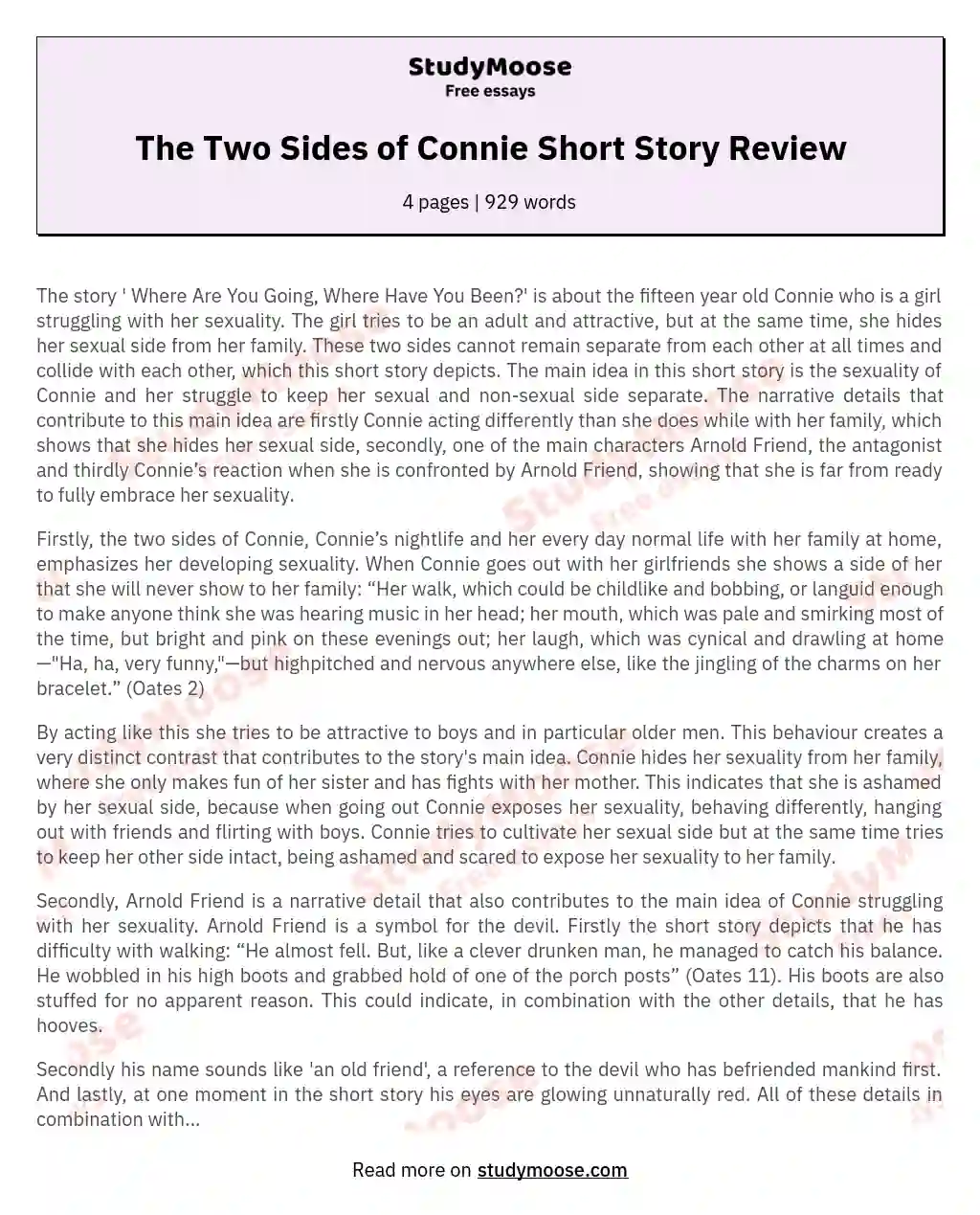 The Two Sides of Connie Short Story Review essay