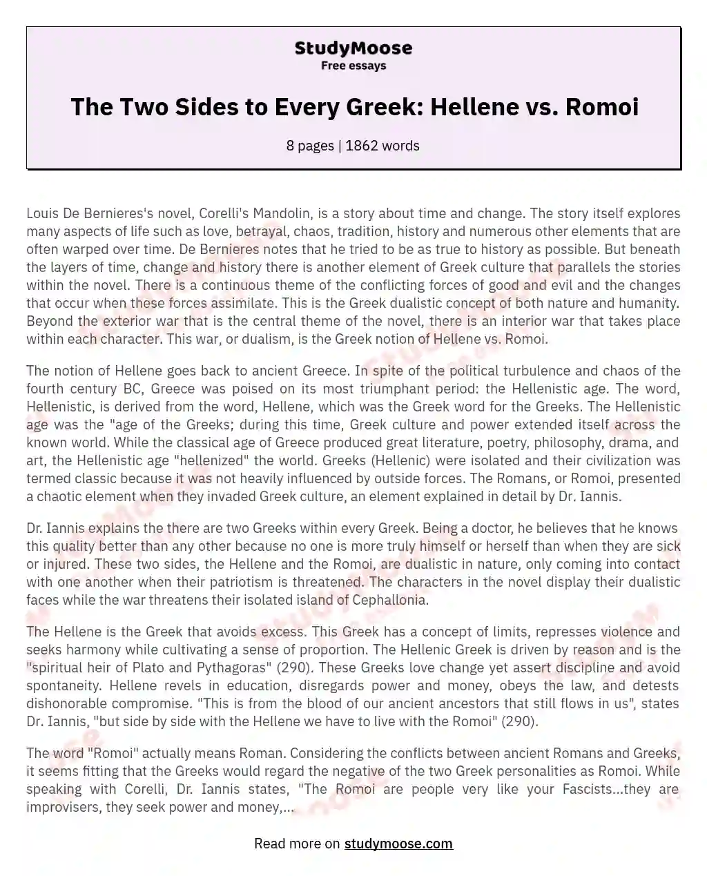 The Two Sides to Every Greek: Hellene vs. Romoi essay