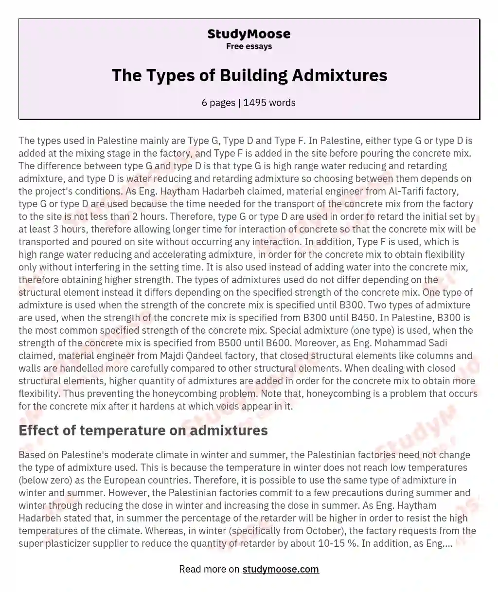 The Types of Building Admixtures essay