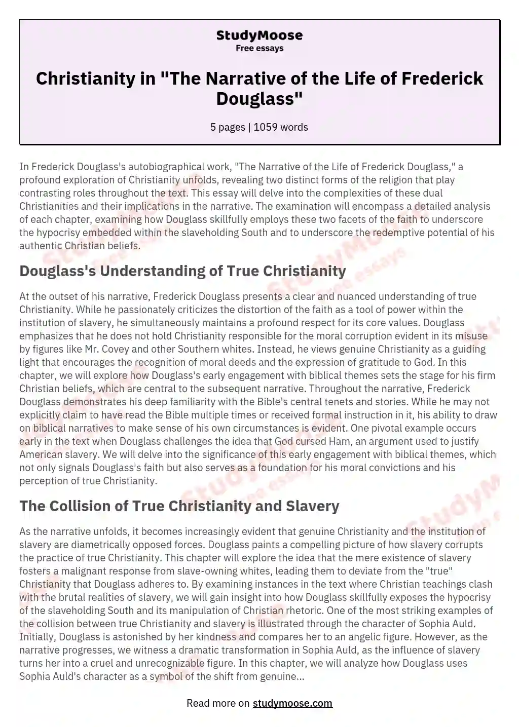 Christianity in "The Narrative of the Life of Frederick Douglass" essay