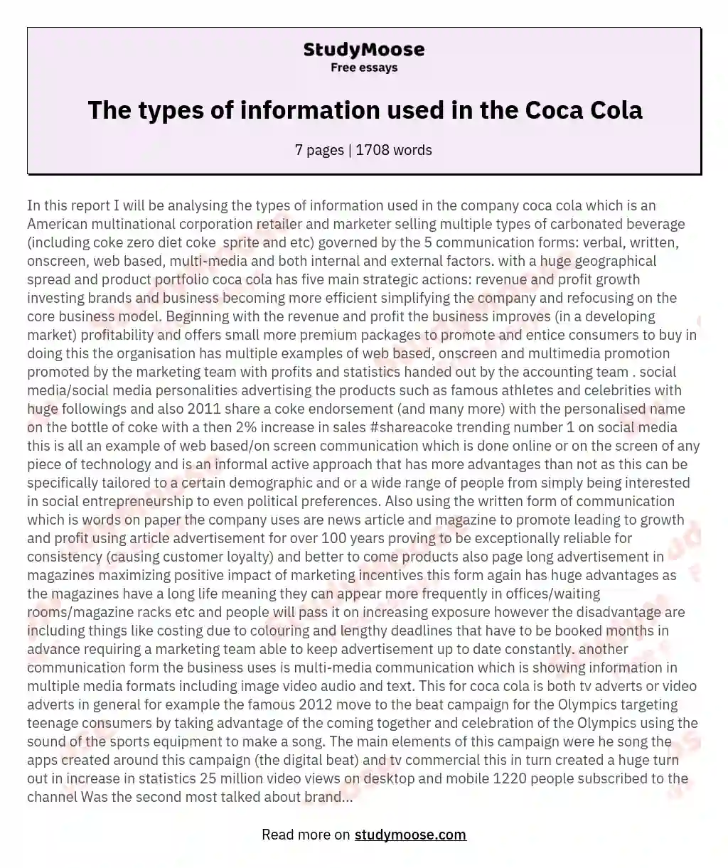 The types of information used in the Coca Cola essay