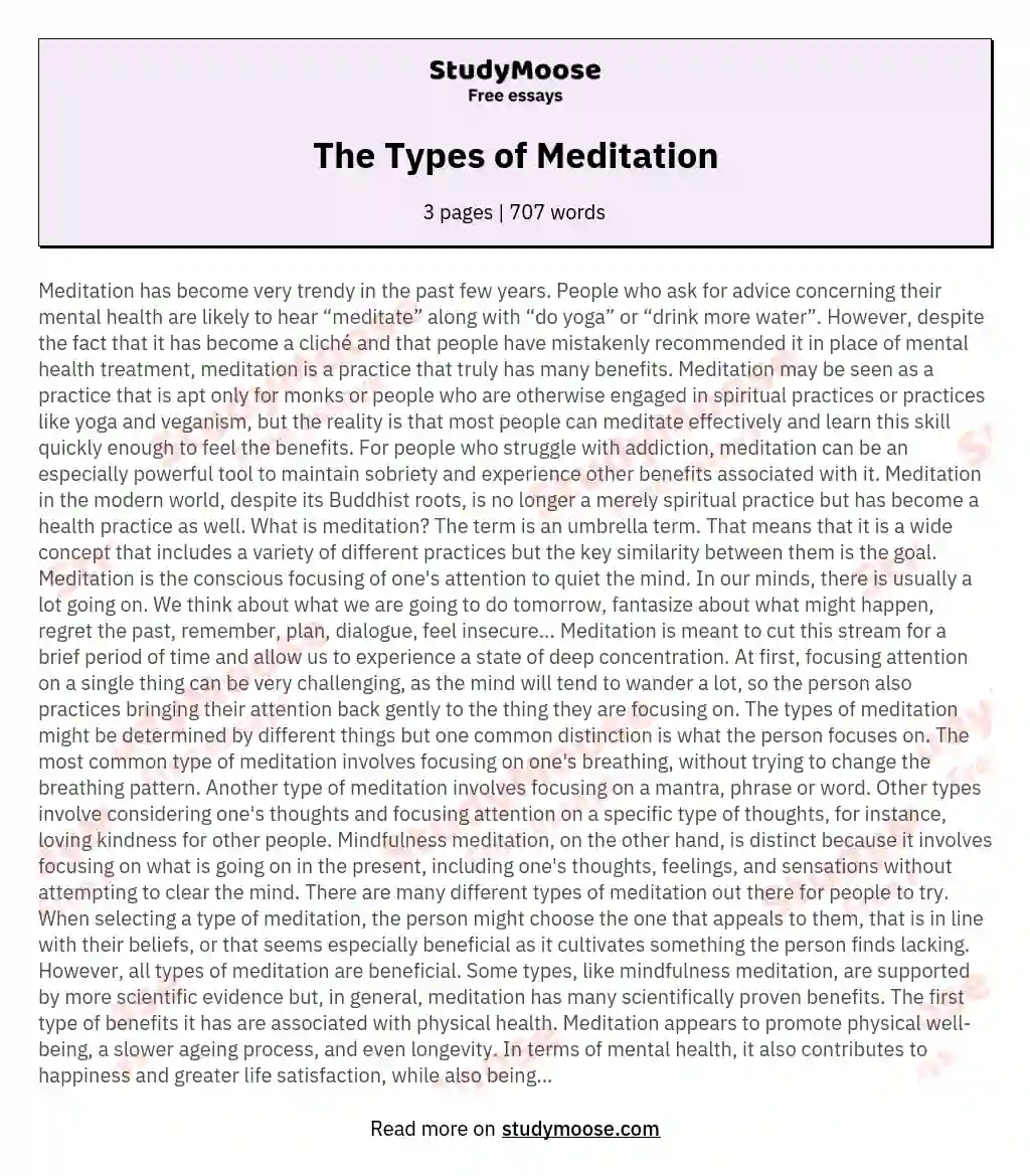 The Types of Meditation essay