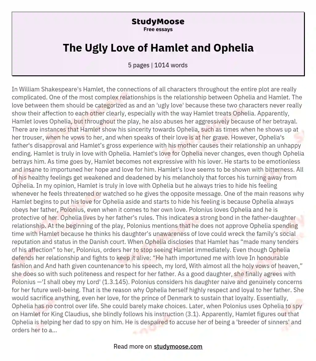 hamlets love for ophelia