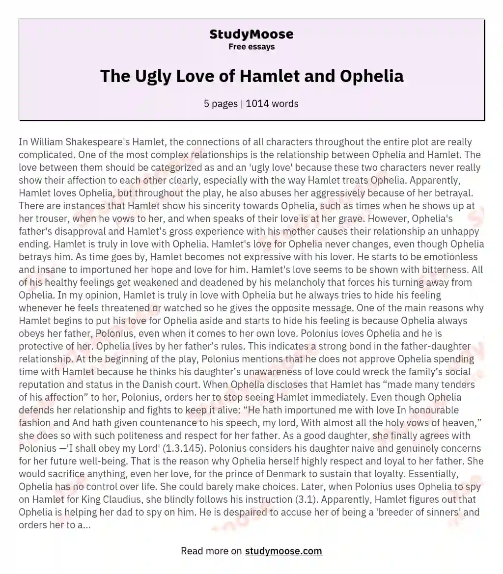 The Ugly Love of Hamlet and Ophelia essay