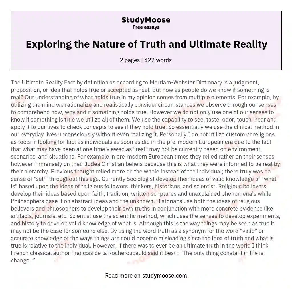 Exploring the Nature of Truth and Ultimate Reality essay