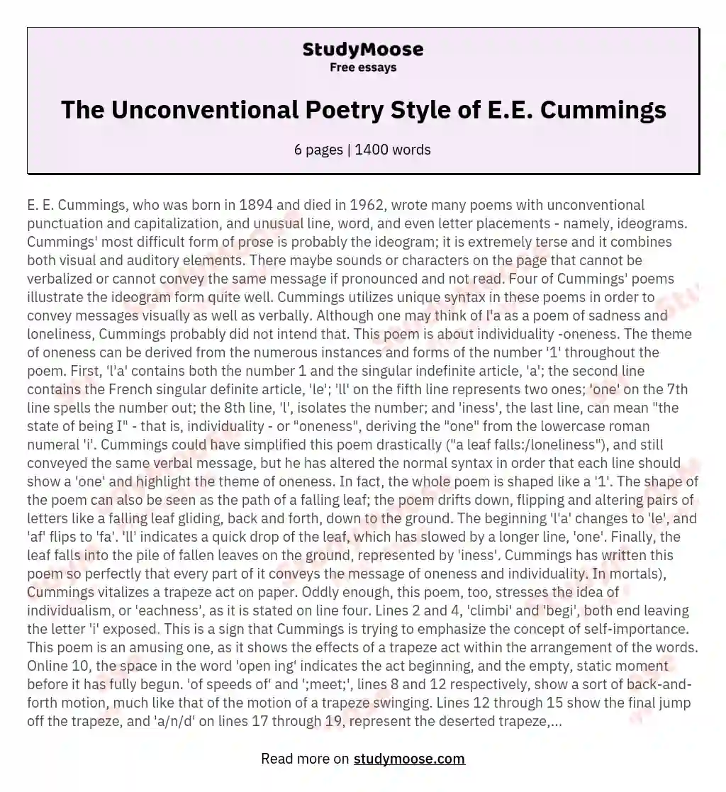 ee cummings poetry themes