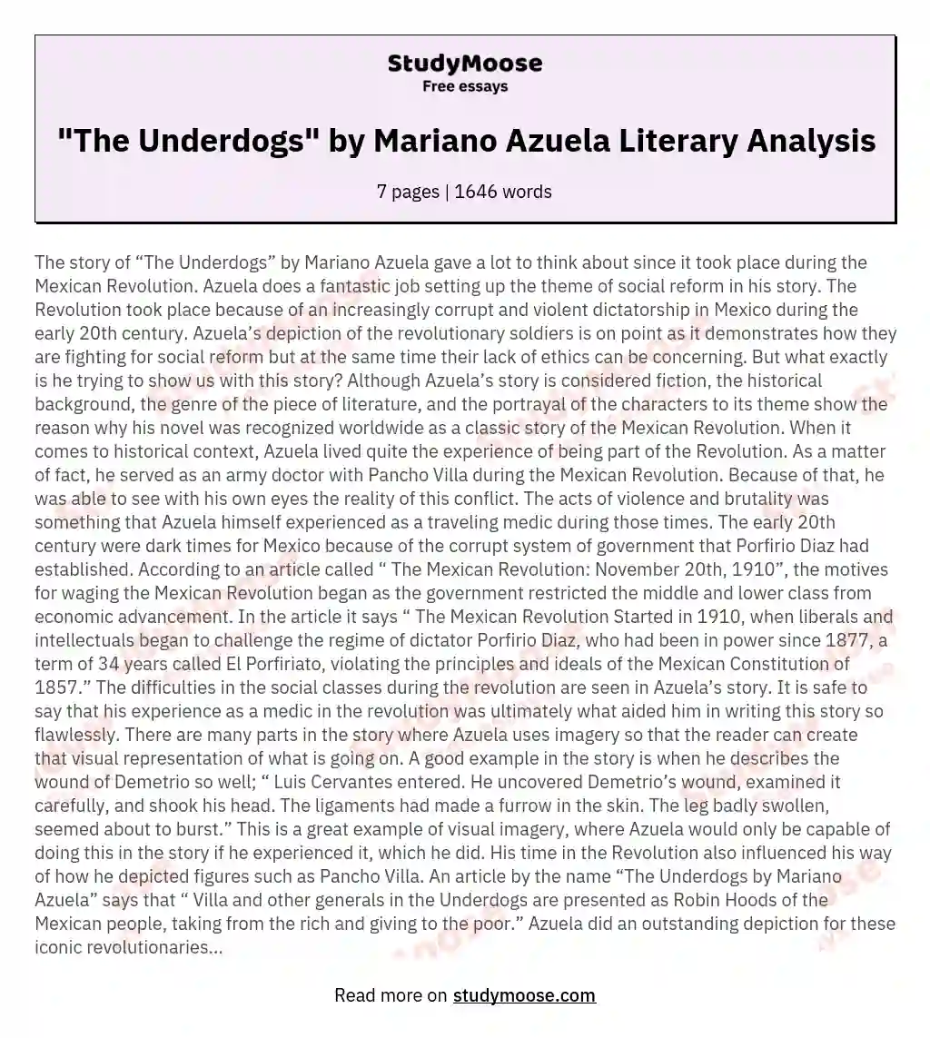 "The Underdogs" by Mariano Azuela Literary Analysis essay