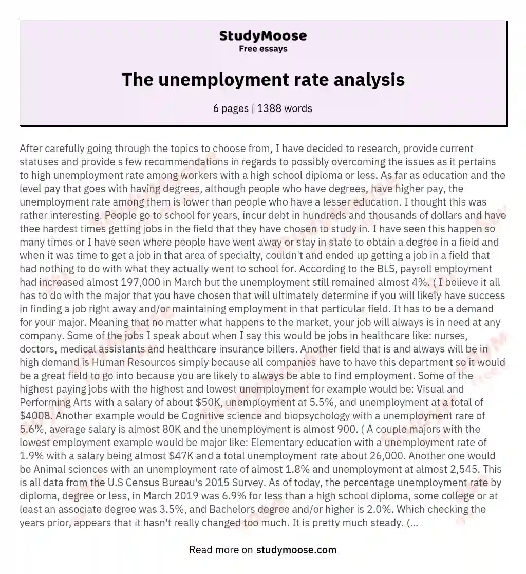 The unemployment rate analysis essay