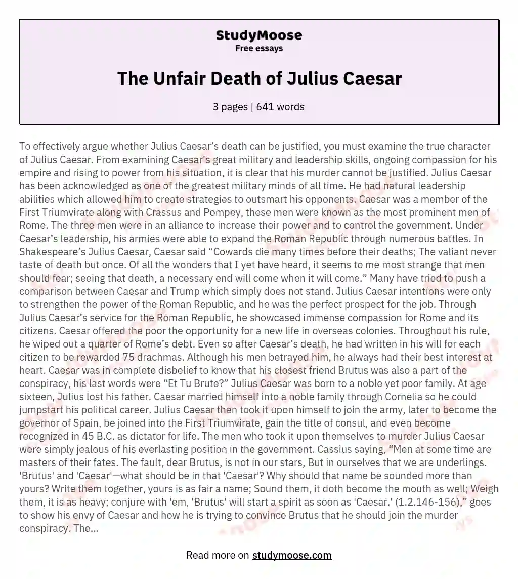 The Unfair Death of Julius Caesar essay