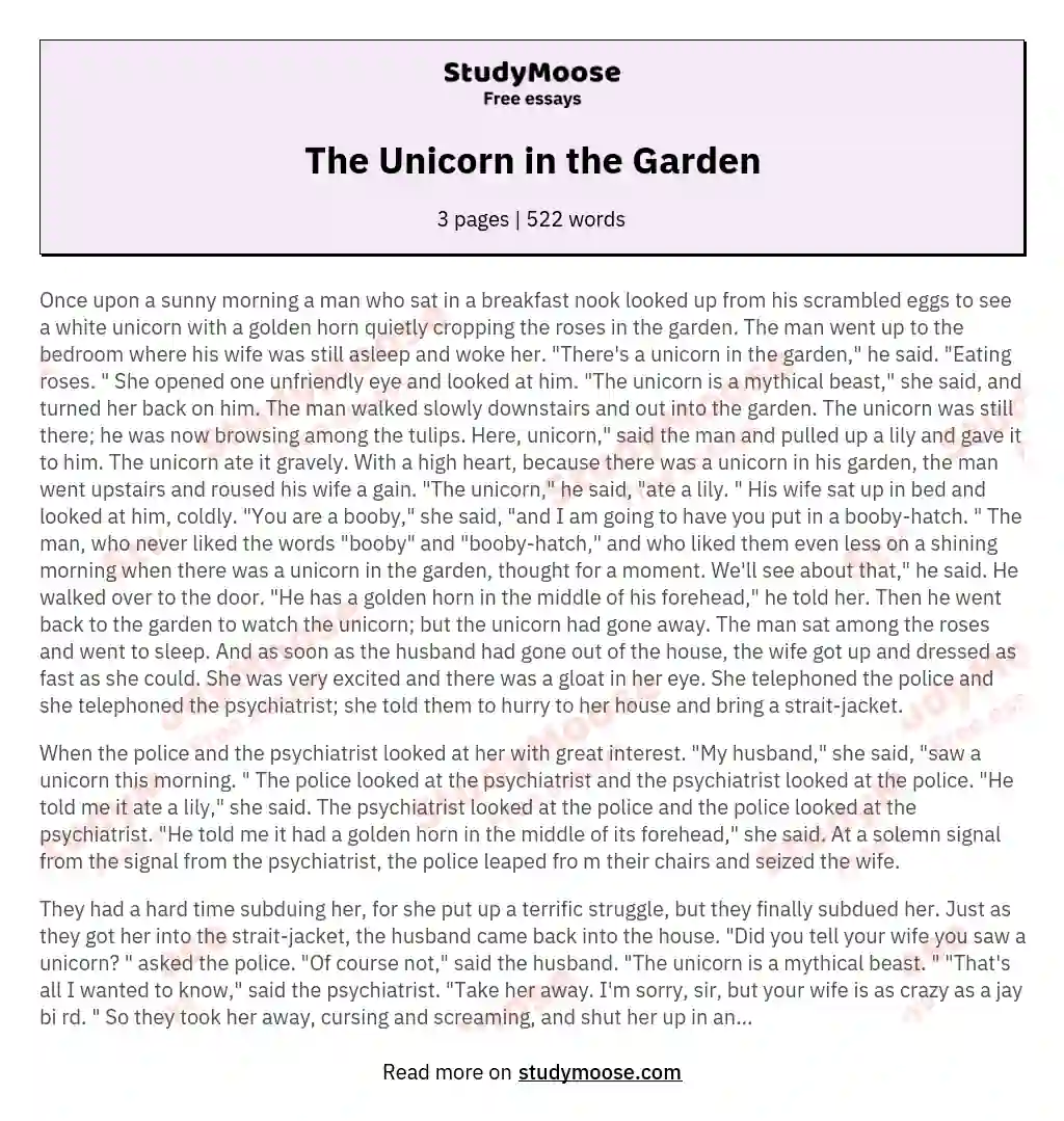 The Unicorn in the Garden essay