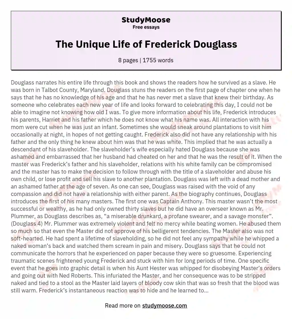 The Unique Life of Frederick Douglass essay