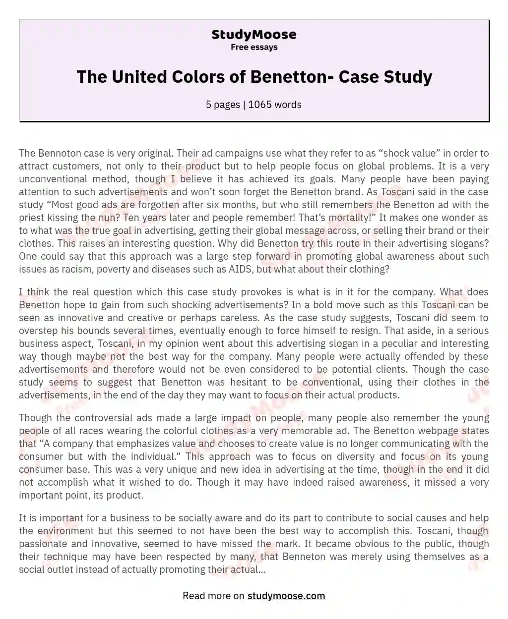 The United Colors of Benetton- Case Study essay