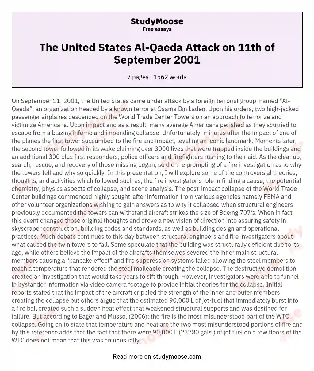 The United States Al-Qaeda Attack on 11th of September 2001 essay