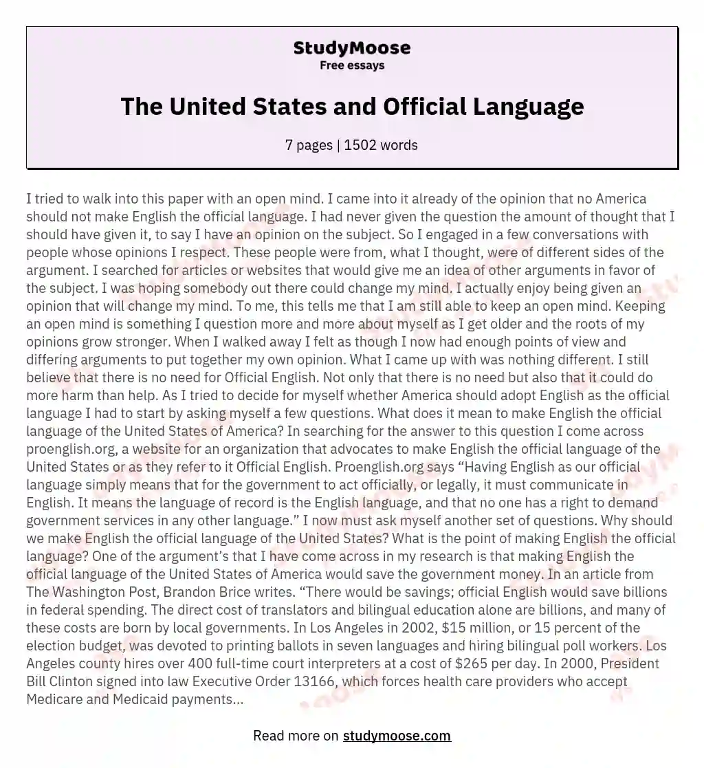 The United States and Official Language essay