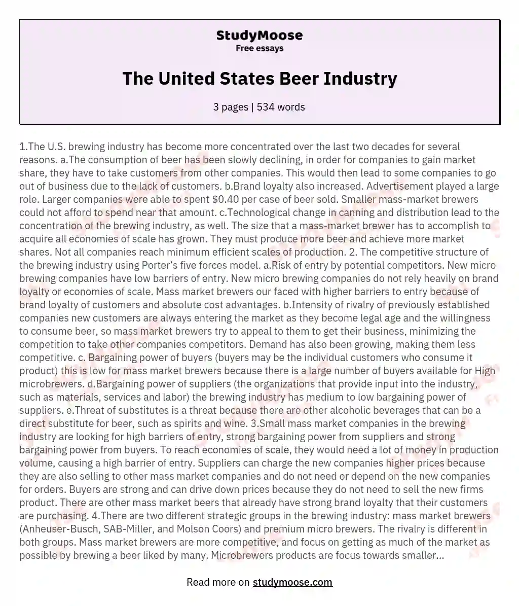 The United States Beer Industry essay