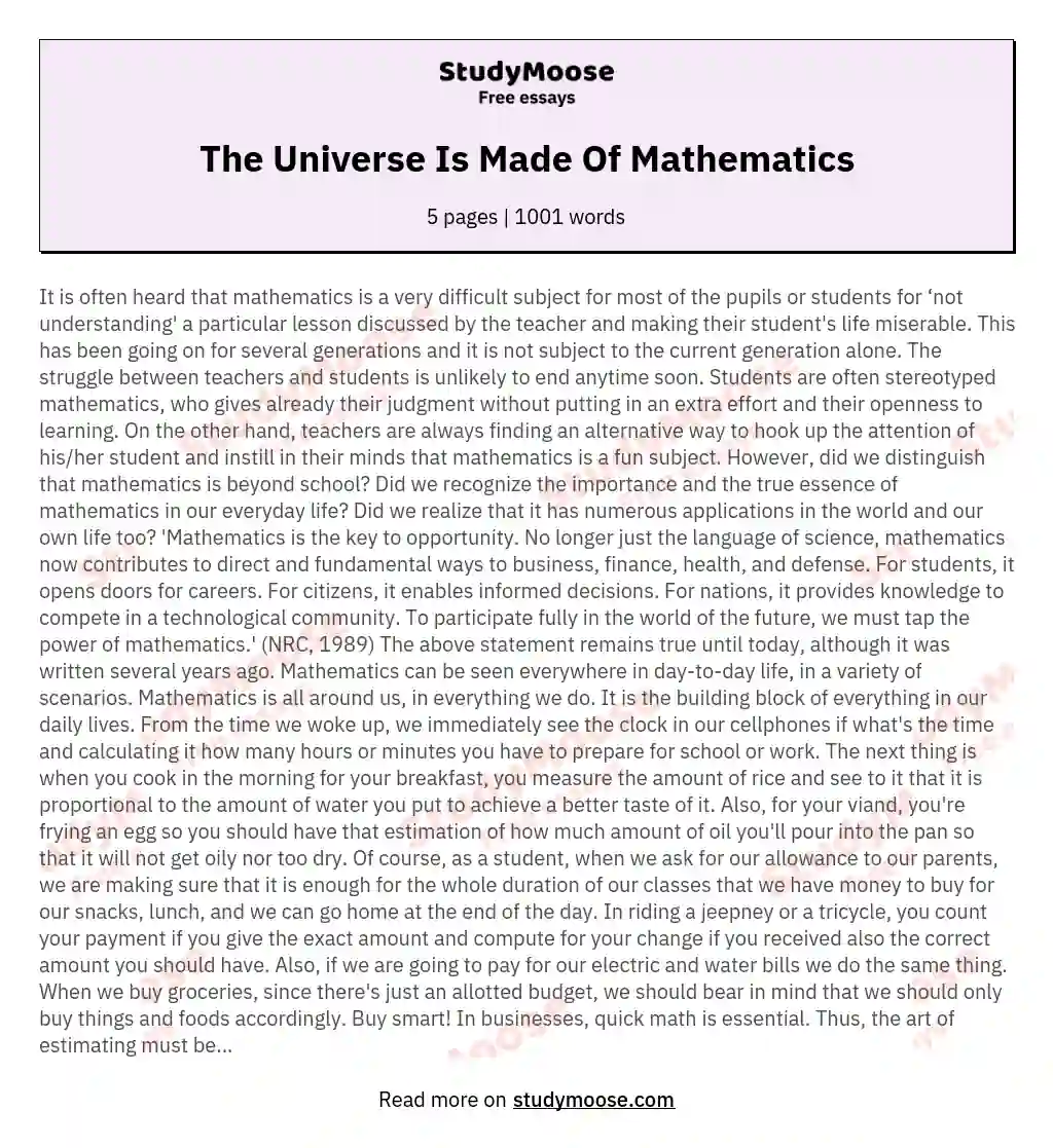 The Universe Is Made Of Mathematics essay