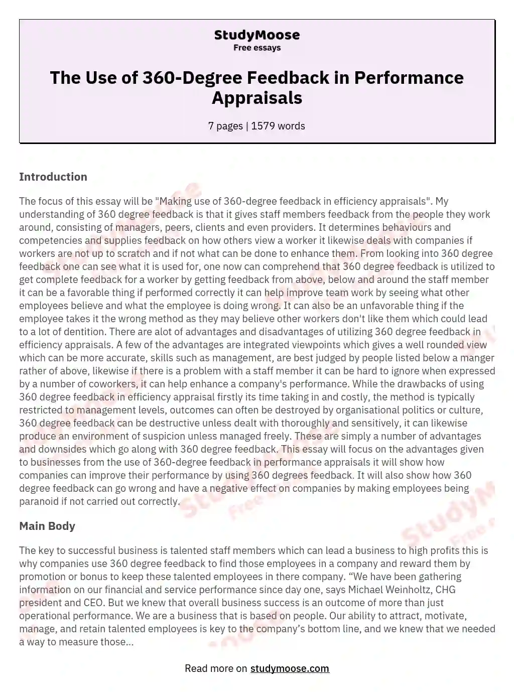 The Use of 360-Degree Feedback in Performance Appraisals essay