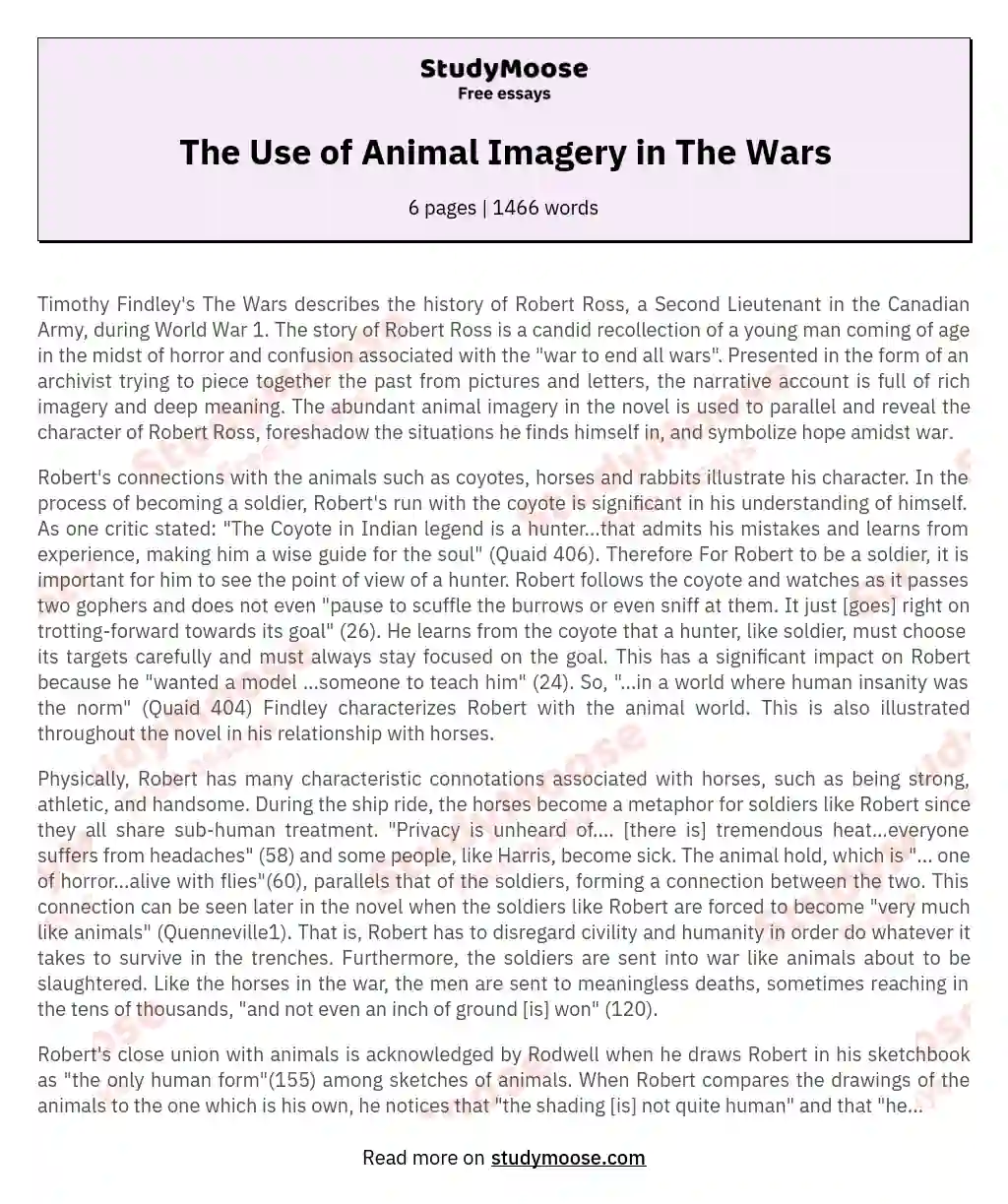 The Use of Animal Imagery in The Wars