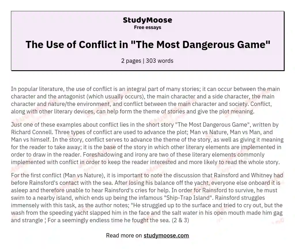 The Use of Conflict in "The Most Dangerous Game"