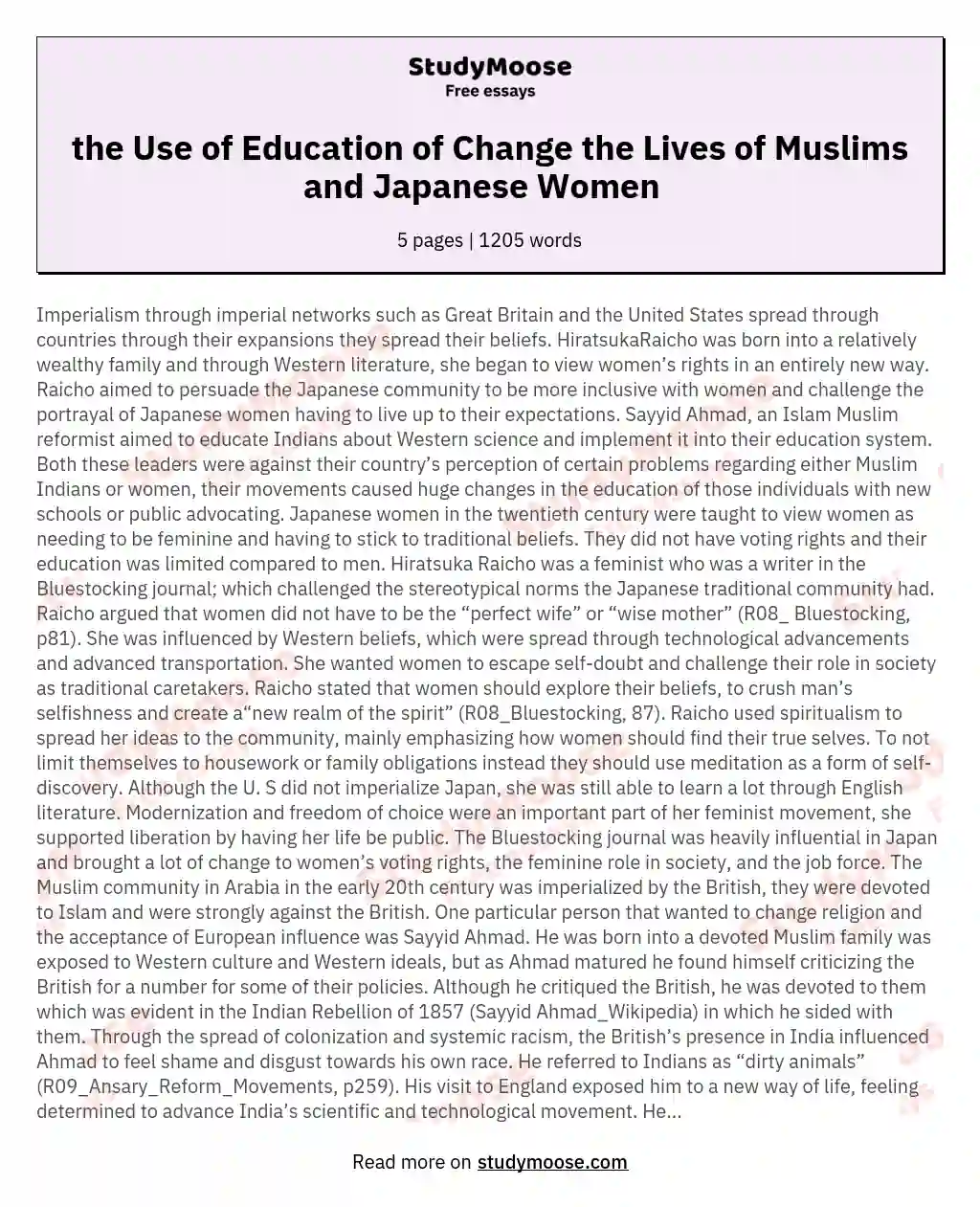 the Use of Education of Change the Lives of Muslims and Japanese Women   essay