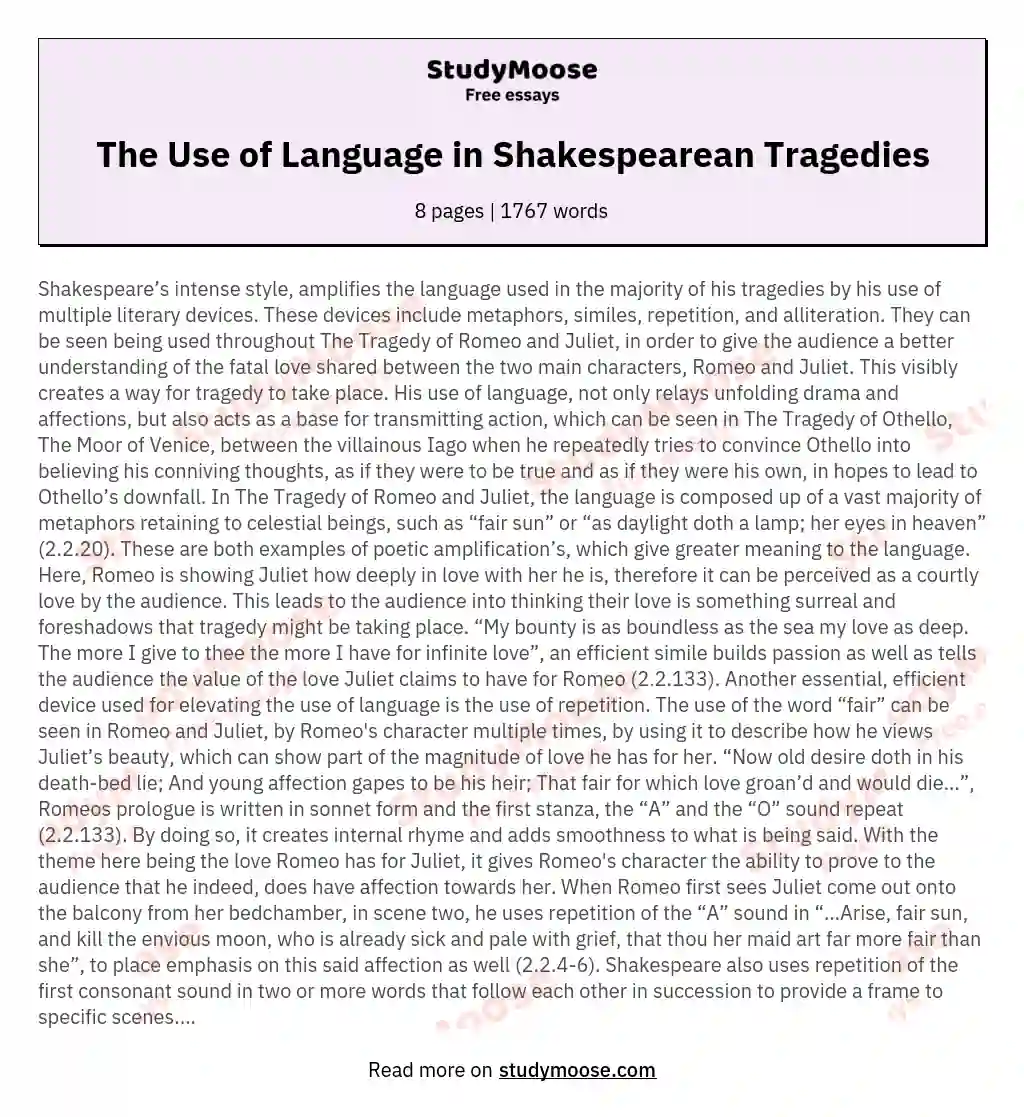 The Use of Language in Shakespearean Tragedies essay