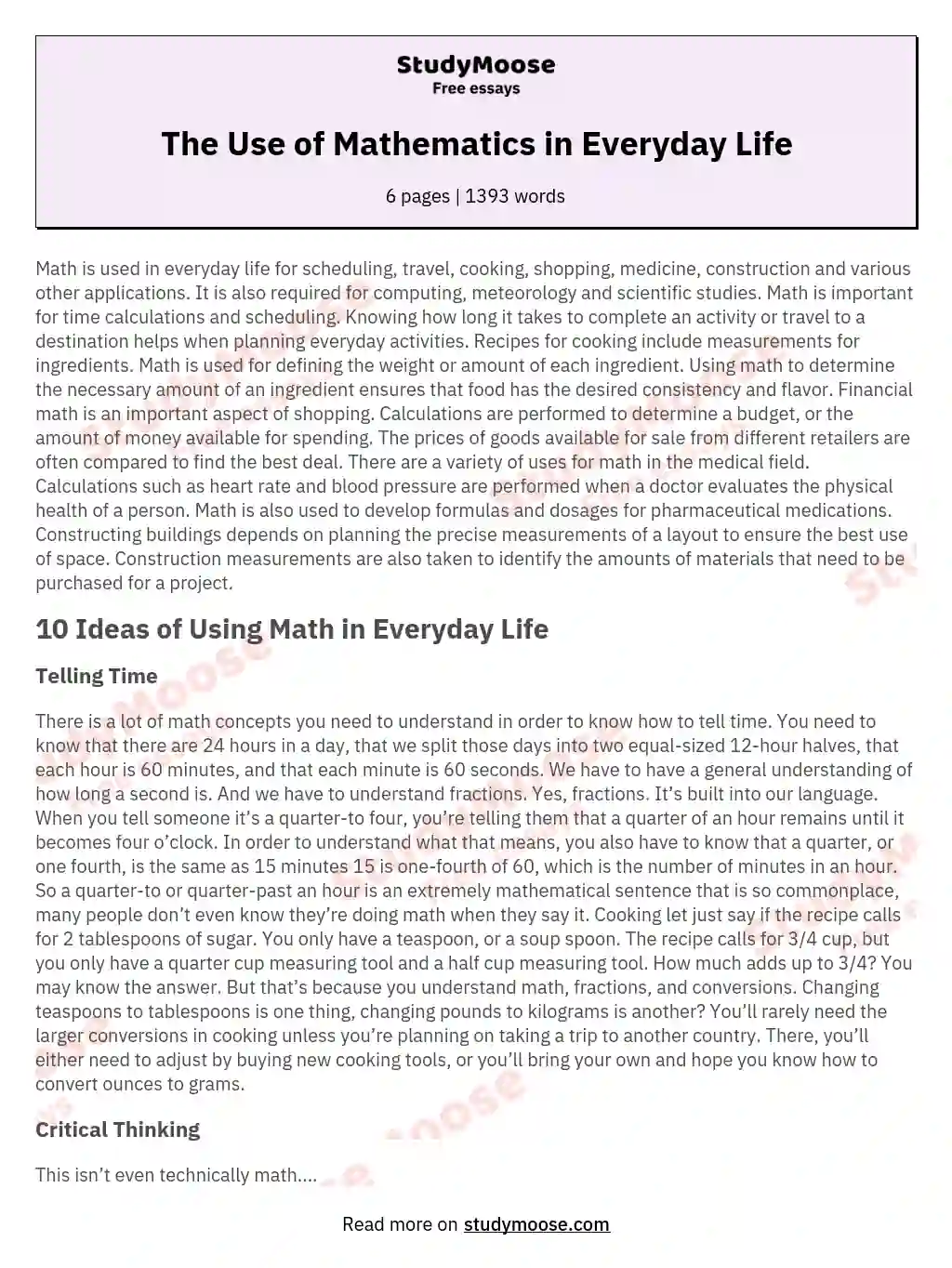 essay about mathematics in nature and our daily life