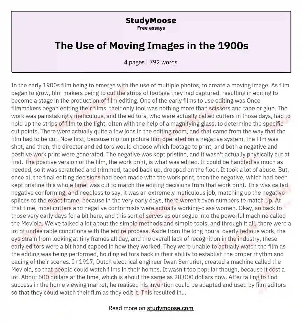 The Use of Moving Images in the 1900s essay