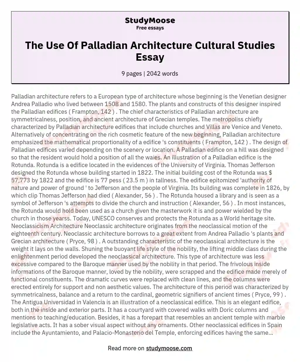 The Use Of Palladian Architecture Cultural Studies Essay essay
