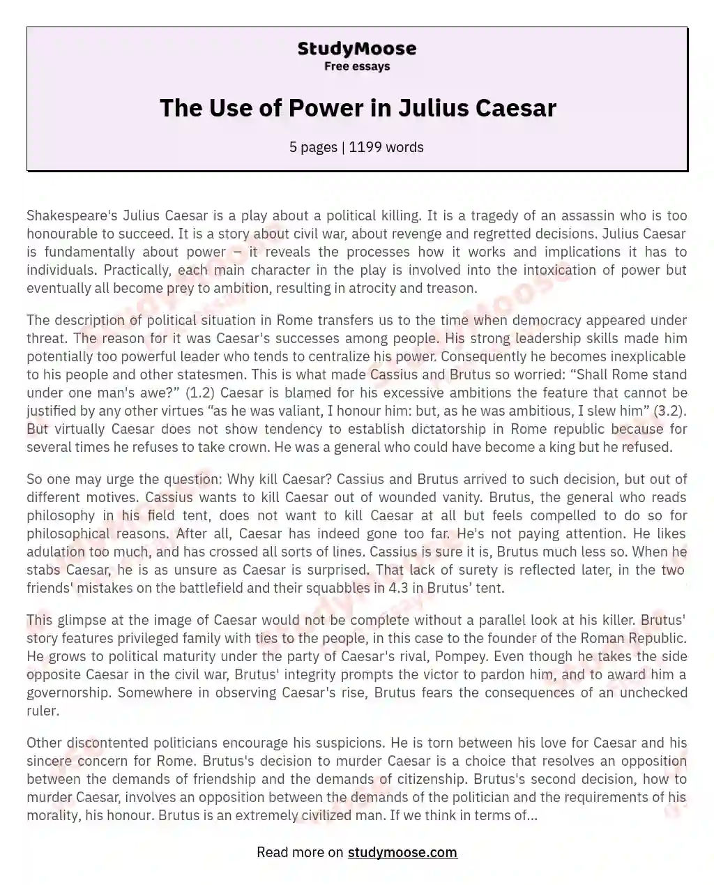 The Use of Power in Julius Caesar essay