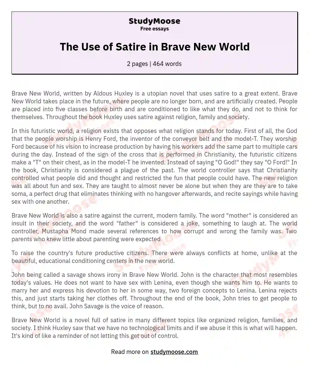 brave new world essay outline