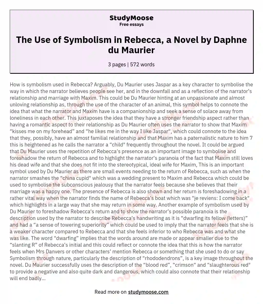 The Use of Symbolism in Rebecca, a Novel by Daphne du Maurier essay